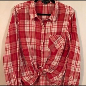 Sanctuary multi-plaid cotton tie-up blouse